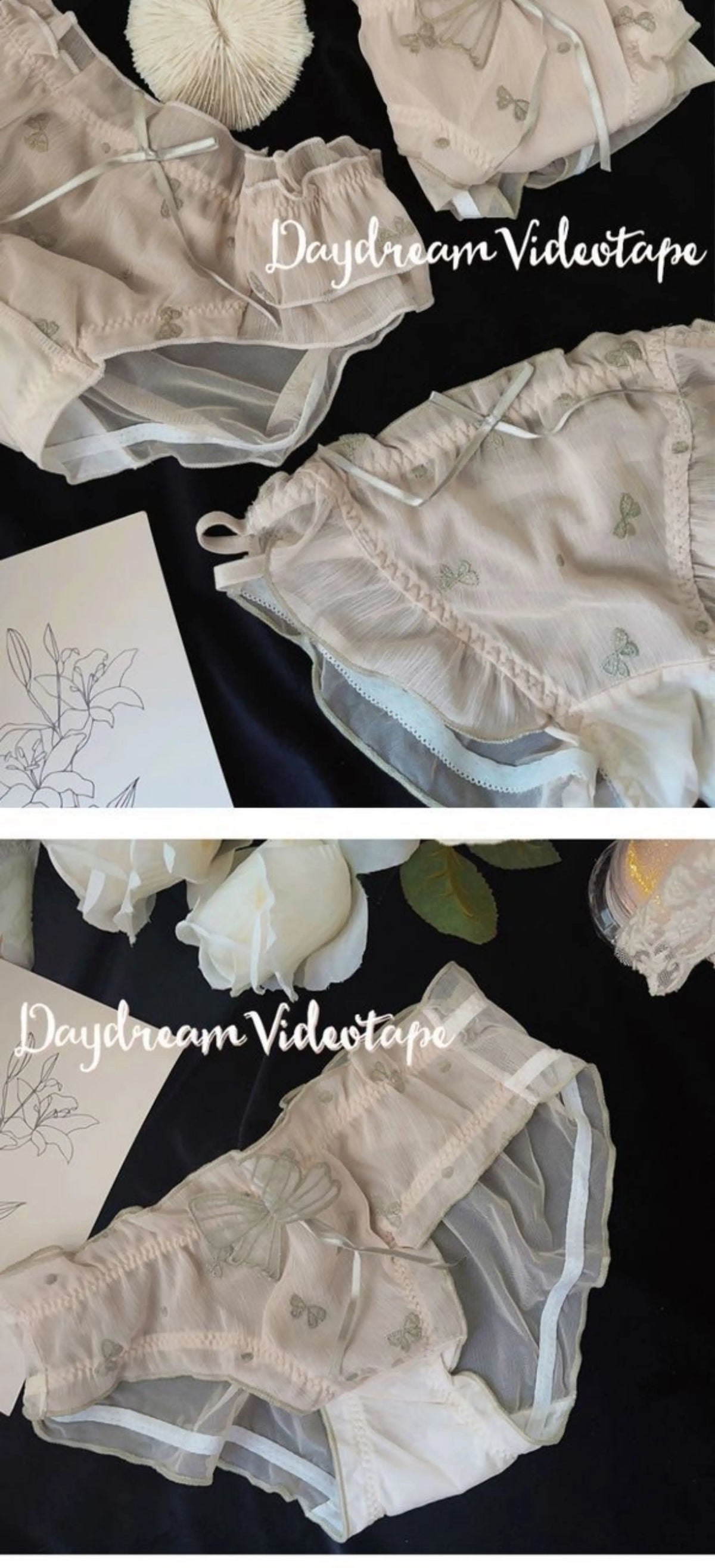 Japan Style Embroidered Mesh Bralette Wireless Breathable Comfort Sweet Cute Lingerie Set Pure Sensual Ruffle Edge Small Chest
