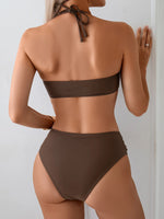 Sexy Coffee Black Swimwear Women 2026 Bandeau V Wire Pleate Push Up High Waist Swimsuit Beach Bathing Suit Vacation Bikini