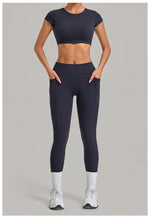 Women's Seamless Yoga Sets Sports Running High Waist Hip-lifting Pants Backless Short-sleeve Suits Workout Fitness Leggings Sets