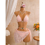 New Leaves Printed Halter Bikini Suit Female Swimsuit Women Swimwear Bather Bathing Suit Swim Three-Pieces Bikini Set