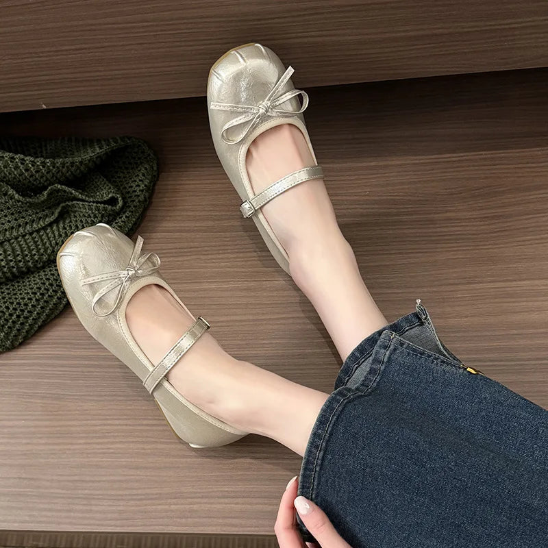 Butterfly-knot Women Ballet Mary Jane Shoes Fashion Mix Colors Internal Elevation Shoes Ladies Spring Autumn Concise Footwear