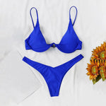 Sexy Underwire Bikini 2024 Mujer Women Solid Red Push Up Bra Thong Swimsuit Halter V Neck Bathing Suit Mini Micro Thong Swimwear