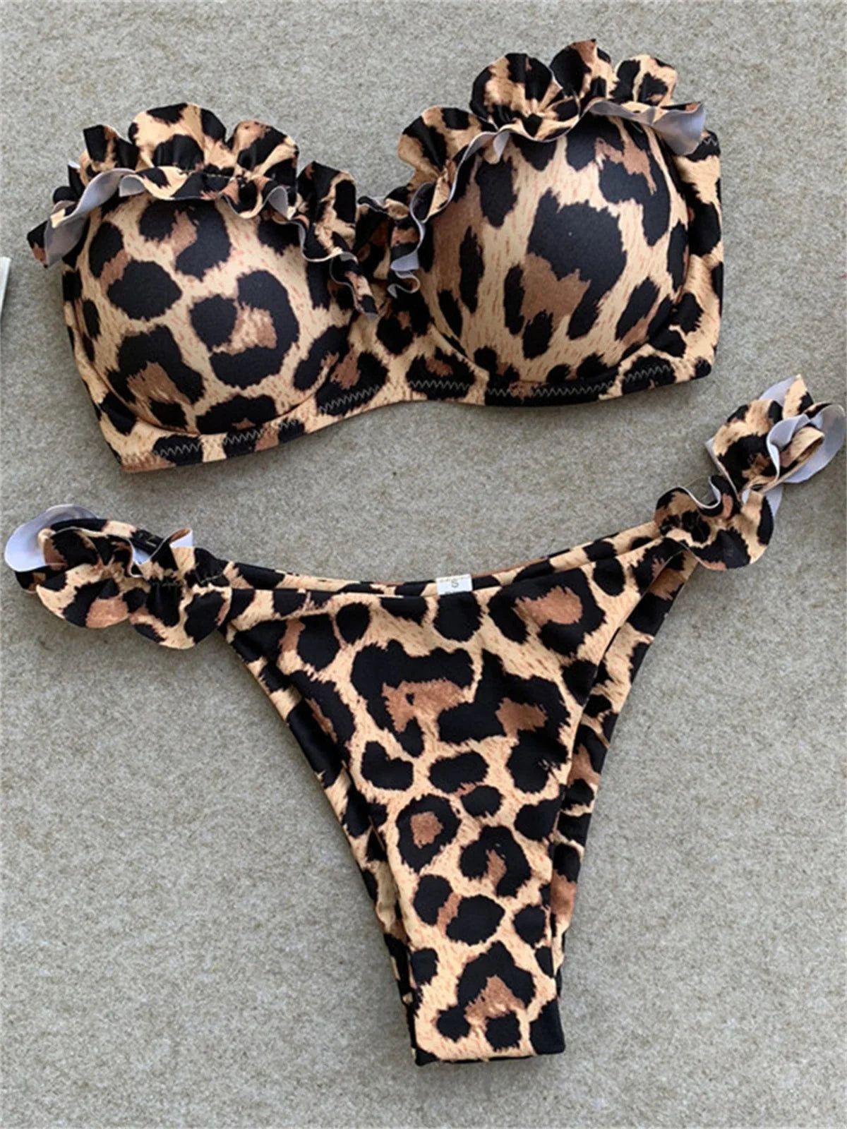 Sexy Animal Print Leopard Bikini Push Up Swimsuit Women Bikinis Sets 2026 Brazilian Bathing Suit Bandeau Beach Thong Swimwear