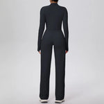 2 Pcs Women's Seamless Yoga Set Long-sleeved Wide-leg Pants Tracksuit Fitness Sports Set High-waisted Hip-lifting Slim-fit Suit