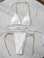 Snake Skin Wrap Around Metal Chains Halter Bikini Women Swimwear Female Swimsuit Two-pieces Bikini set Micro Bathing Suit Swim
