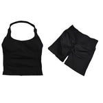 Yoga Sets Women Gym Clothes Longline Strappy Top High Waist Shorts Activewear 2 Piece Set Fitness Suit Running Workout Suits