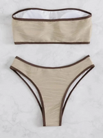 Contrast Binding Bandeau Bikinis 2026 Women Sexy Swimsuit Solid Padded Swimwear Female Bathing Suit Swimming Summer Beachwear