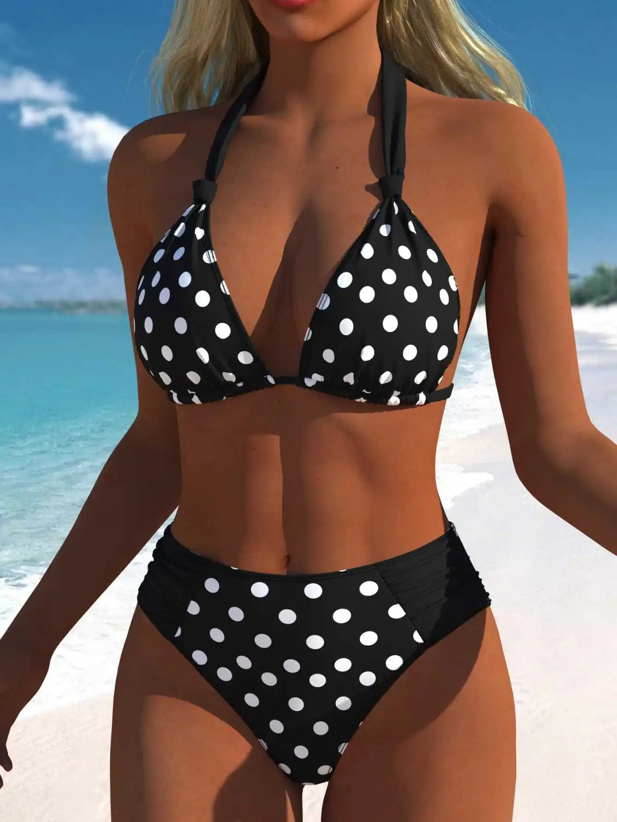 Vintage Black Polka Dot Print Bikini Set 2026 Women Tie Strap Push Up Bra Hollow Out High Waist Swimsuit Bathing Suit Swimwear