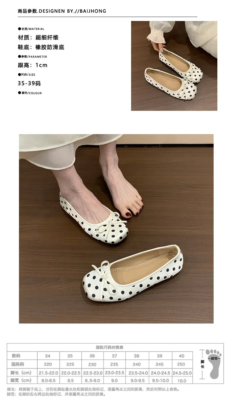 2026 New Polka Dot Women Ballet Flats Comfort Round Toe Shoes Street Style Soft Sole Ladies Eelgant Dress Slip on Loafers Shoes
