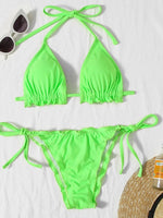 2026 Ribbed Ruffled Frilled Brazilian Bikini Women Swimsuit Female Swimwear Two Pieces Bikini Set Halter Bathing Suit Swim Lady