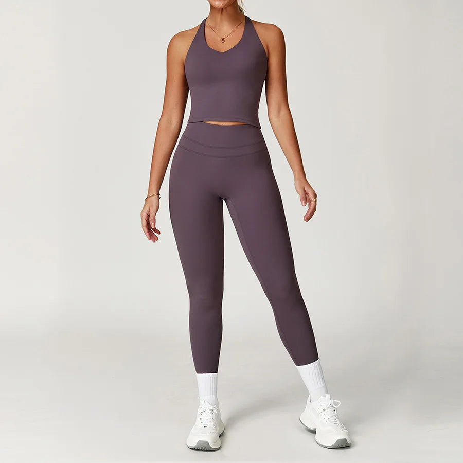 Yoga Set 2PCS Women Tracksuit Nude Feeling Workout Sets Gym Clothes Push Up Fitness Running Sportwear Sport Bra Leggings Suit