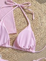 Vintage 3D Flower Thong Bikini Set 2026 Women Summer Fruit Print Cover Up 3 Piece Swimwear Push Up Bra Bathing Suit Swimsuit