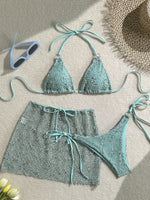 With Fishnet Sarong Skirt Halter Micro Bikini Women Swimwear Female Swimsuit Three-pieces Bikini Set Bathing Suit Swim Beachwear