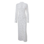 Woman Dress Clothing V-neck White Lace Dress 2025 Vestidos Para Mujer Fall Lace-up High Slit Slim LongEvening Party Dresses