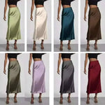 28 Colors New 2026 Women's Elegant High Waist Satin Long Skirts Female Summer Solid Color Faldas Fashion Women Skirts KBA3