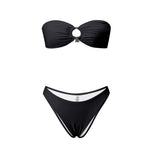 2026 Summer Womens Solid Color Bikini Sets Strapless Bra Tops with Thong Swimsuits 2 Pcs Set Bathing Suits for Beach Pool