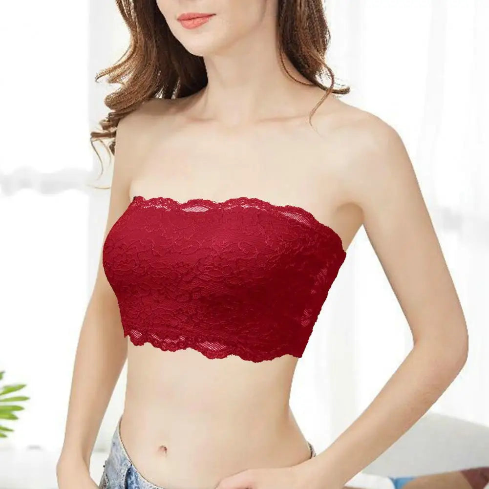 Women Invisible Bra Strapless Lace Elastic Soft Breathable Seamless Push Up Breast Support Flower Embroidery Lady Underwear