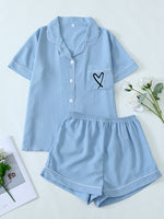 Women's Pajama Pocket Love Printed Pajamas Short Sleeve Top with Shorts Pajama Set Loungewear Pijama Pajamas for Women