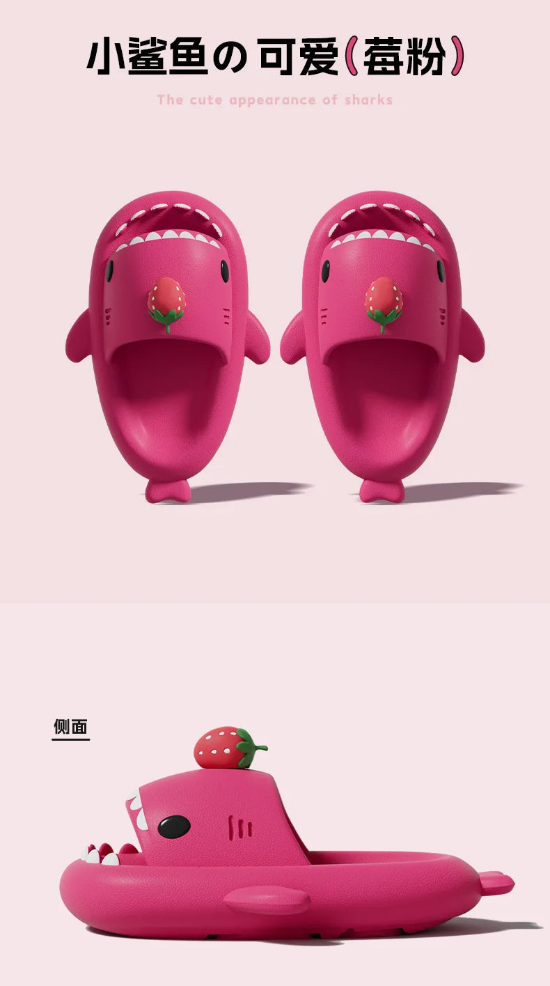 2025 New Shark Slippers Women Men Summer Shoes Cute DIY Strawberry Indoor Street Sandals Girls Boys Beach Shower Slides