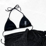 Glitter Sparkling Wrap Around Bikini Women Swimwear Female Swimsuit Three-piece Bikini set Sarong Bather Bathing Suit Swim V3679