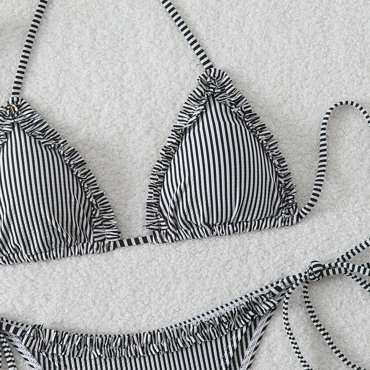 New Sexy Blue Striped String Bikinis Two Pieces Swimsuit Women Swimwear Halter Beach Wear Swim Bathing Suits Frill Bikini Set