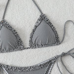 New Sexy Blue Striped String Bikinis Two Pieces Swimsuit Women Swimwear Halter Beach Wear Swim Bathing Suits Frill Bikini Set