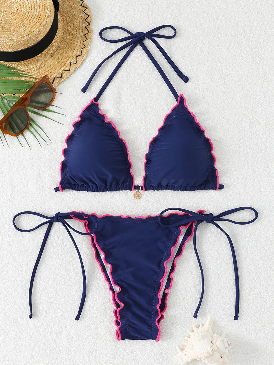 Sexy Triangle Micro Bikini 2026 Women Swimsuit Two-pieces Swimwear for Female Beach Wear Lace Up Bikinis Sets Thong Bathing Suit
