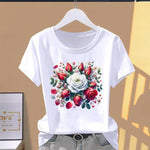 Summer 2026 Pure Cotton Women's T-shirts Print Various Beautiful Flowers Tops For Women Home Daily Loose And Slimming Design Top