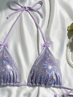 Sparkling Glitter Halter Bow Bikini Female Swimsuit Women Swimwear Two-pieces Bikini Set High Cut Bather Bathing Suit Swim Lady