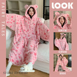 Thicken Flannel Cartoon Female Long Robe Hooded Nightgown Autumn Winter Sleepwear Home Clothes Loose Coral Fleece Warm Nightwear