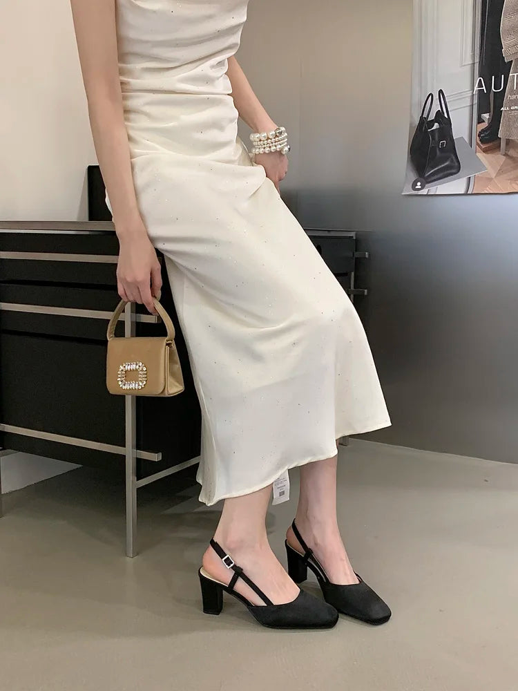 Summer Closed Toe Sandals Buckle Strap Summer Heels Mary Jane Thick Heels French Shallow Lolita Sandals OL Dress Shoes New 2026
