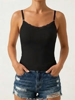 Lace neckline Women Sleeveless Camisole Built-in padding Adjustable thin straps Tank Top Summer Beathable Ladies Vest