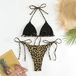 Sexy Orange Leopard Print Bikini Set 2024 Women Halter Push Up Bra Tie Side Thong Swimsuit Summer Backless Bathing Suit Swimwear