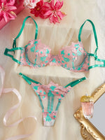 Sexy Lingerie for Women Floral Embroidery Lingerie Set Romantic Mesh Underwear Transparent Three-point Bra Set Intimate Lingerie