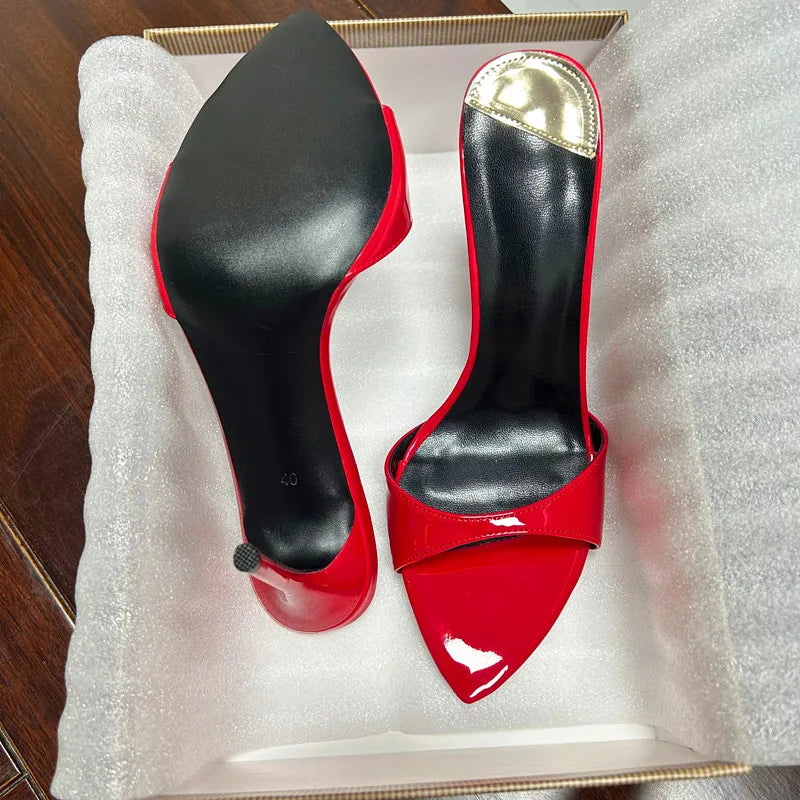 Europe and America Plus Size 10CM 12CM Summer High Heels For Women's Slides Pointed Toe Sandals Sexy Woman Shoes Red Slippers