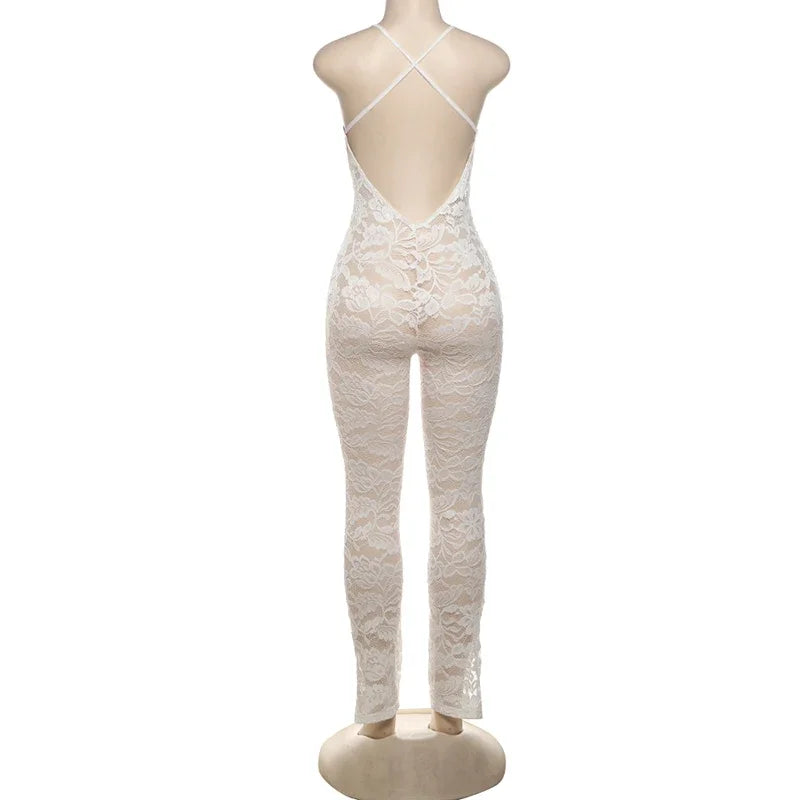 Women Sexy Cross Backless JumpsuitSee Thorough v-Neck Sleeveless Summer Coquette Stretch Activity Workout Overalls