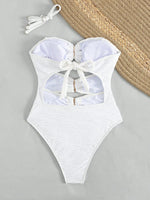 Sexy White Bandeau One Piece Swimsuit 2026 Women Metal 3D Flower Hollow Out Pleate Monokini summer Bathing Suit Holiday Swimwear