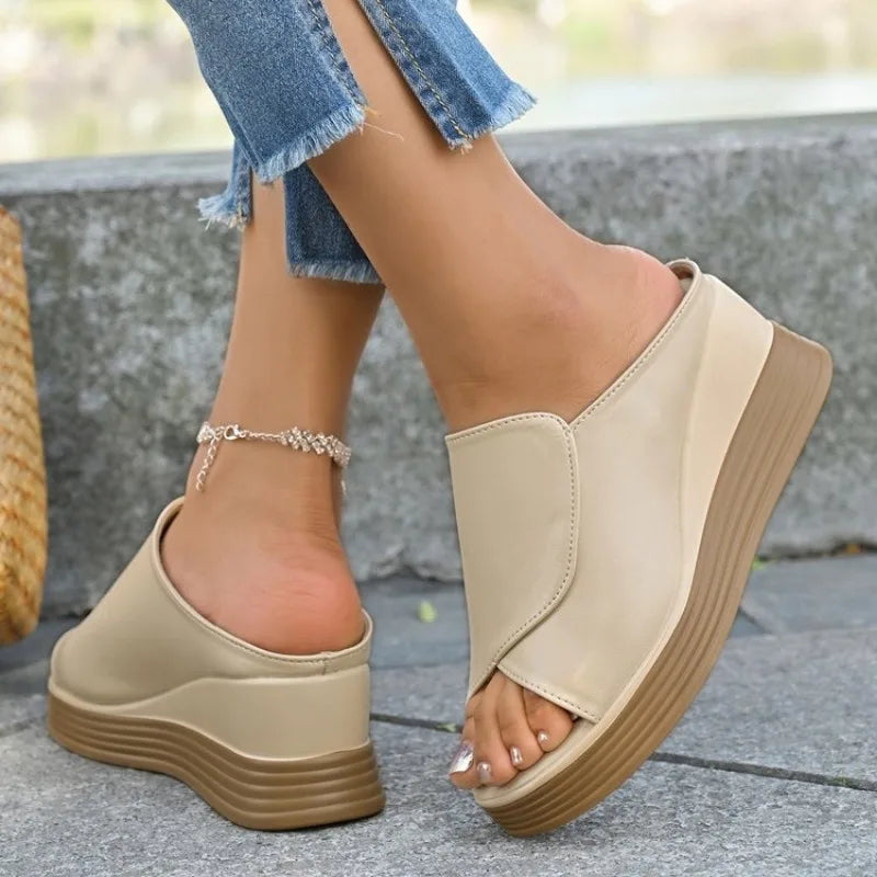 Slippers Women Summer Slides On A Wedge Shoes Heeled Mules Platform Fashion Pantofle High Luxury 2026 Slippers Women Summer On A