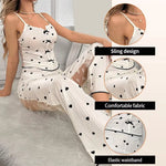 2-Piece Women's Sexy Transparent Mesh Lace Set with Ribbed Printed Strap Top and Pants Home Clothes Pajama Set