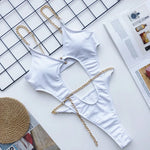 DEKA Chain Swimwear Women's New Hollow Out Metal One-piece Swimsuit High Elasticity Beach Vacation Style Halter Bikini Female