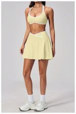 Summer New Outdoor Breathable Yoga Sets Women Color Block Shockproof Sports Bra Tennis Pleate Skirt Gym Workout Fitness Suits