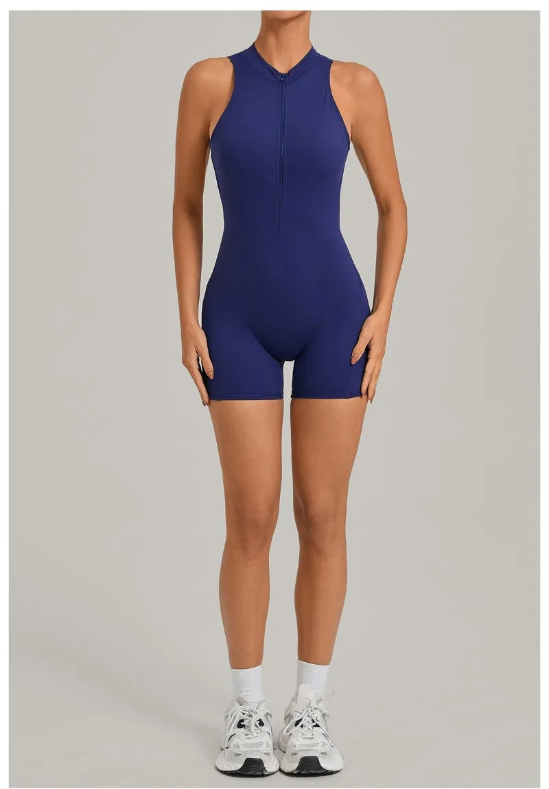 Women's Seamless Yoga Jumpsuits Sports Running Fitness Backless Sleeveless Hip-lifting One-piece Workout Gym Shorts Bodysuits