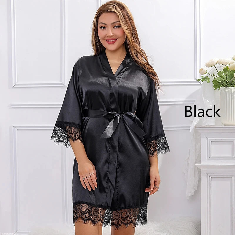 Women Ice Silk Pajamas Robes Sleepwear Nightgowns Nightdress Red Black L XL Lace Smooth Soft Comfortable Casual Pure Color