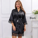 Women Ice Silk Pajamas Robes Sleepwear Nightgowns Nightdress Red Black L XL Lace Smooth Soft Comfortable Casual Pure Color