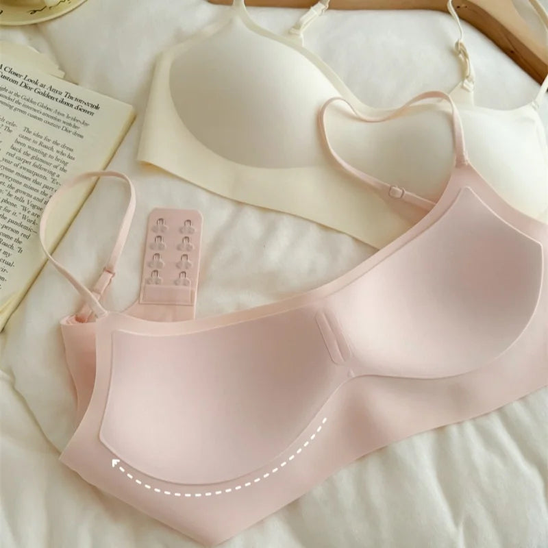 One-piece Seamless Wireless Square Neck Bra Women Adjustable Thin Strap Daily Brassiere Everyday No-Show Underwear S-XL