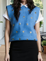 Women Sleeveless Crew Neck Heart Loose Tank Top Fashion Sweater Spring Summer Knit Vest Streetwear