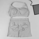 STOUREG Women's Fashion 2 Piece Sports Set Lace Up Sports Bra Seamless Shorts Leggings Yoga Gym Fitness Running Tracksuit