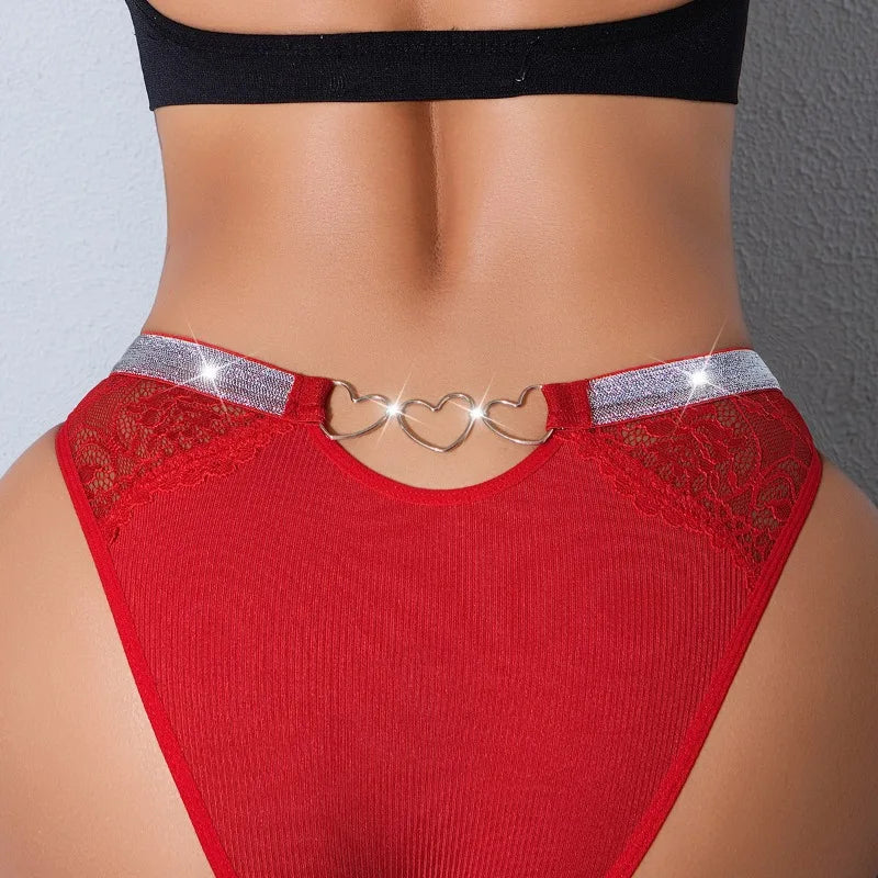 Low-rise Shiny Sexy Women's Panties Hollow Out Ribbed Lady Briefs Breathable Sexy Lingerie Heart Decor Elegant Female Underwear