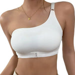 Asymmetric One‑Shoulder Sports Bra, Front Closure Wireless Padded Bra Soft Stretch Breathable Daily Underwear for Women