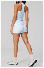 Summer 2Pcs Yoga Sets Women Camisole Slimming Sports Tank Top Pleate High Waist Shorts Fitness Suit Gym Running Excersize Wear